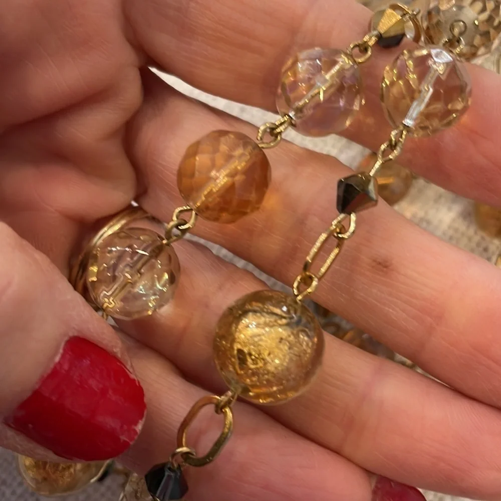 Gold foil glass bead vintage double strand necklace